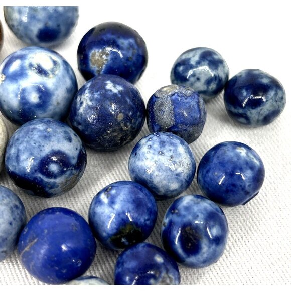 Bennington Marbles 32 Piece Lot Blue Brown Salt Glazed Clay Largest 31mm - Picture 8 of 9